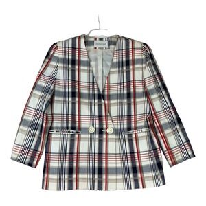 Executive Collection Jacket Womens 10 White Multi Plaid‎ Academia Preppy Festive